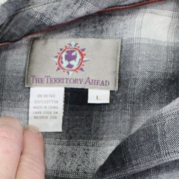 The Territory Ahead Mens Black & White Plaid Long Sleeve Button-Up Shirt L 100% - Picture 2 of 5